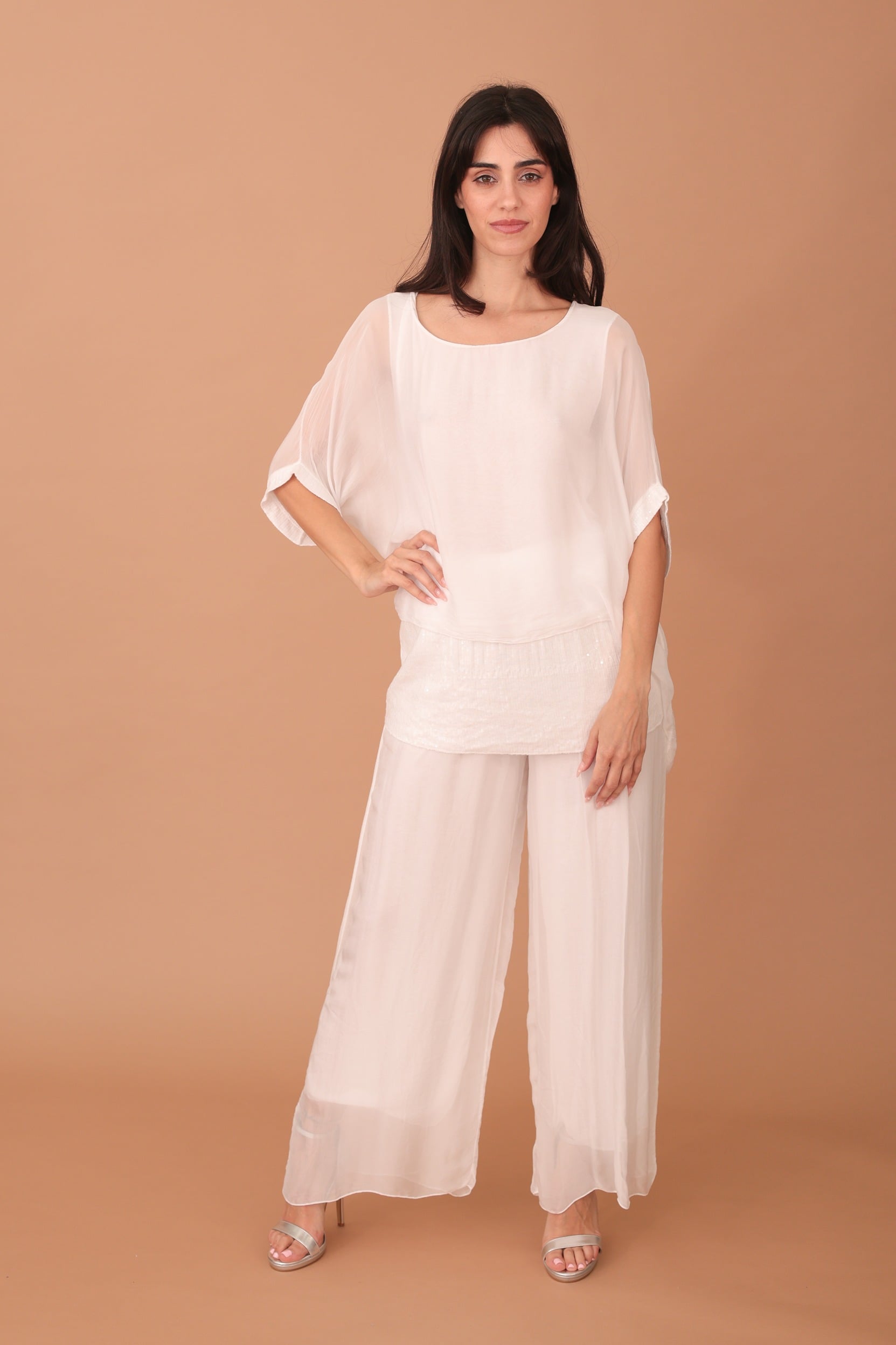 SILK WIDE TROUSERS - WHITE - Image 4