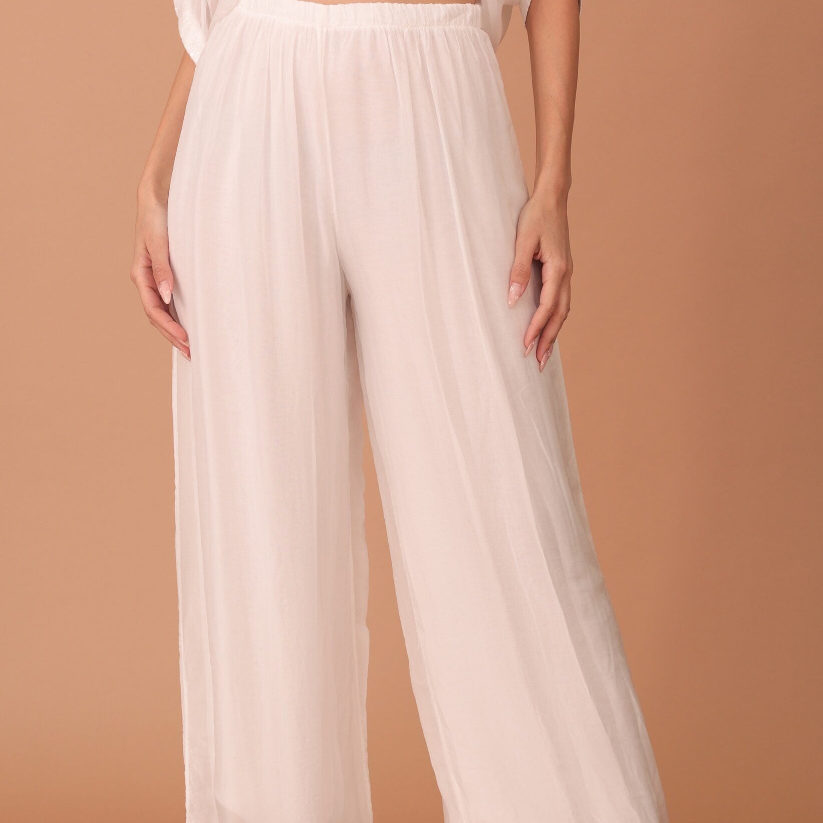 SILK WIDE TROUSERS - WHITE
