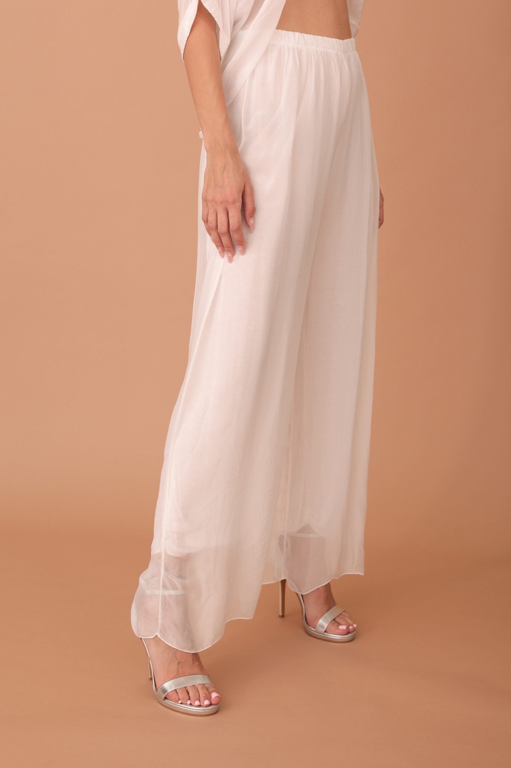 SILK WIDE TROUSERS - WHITE - Image 3