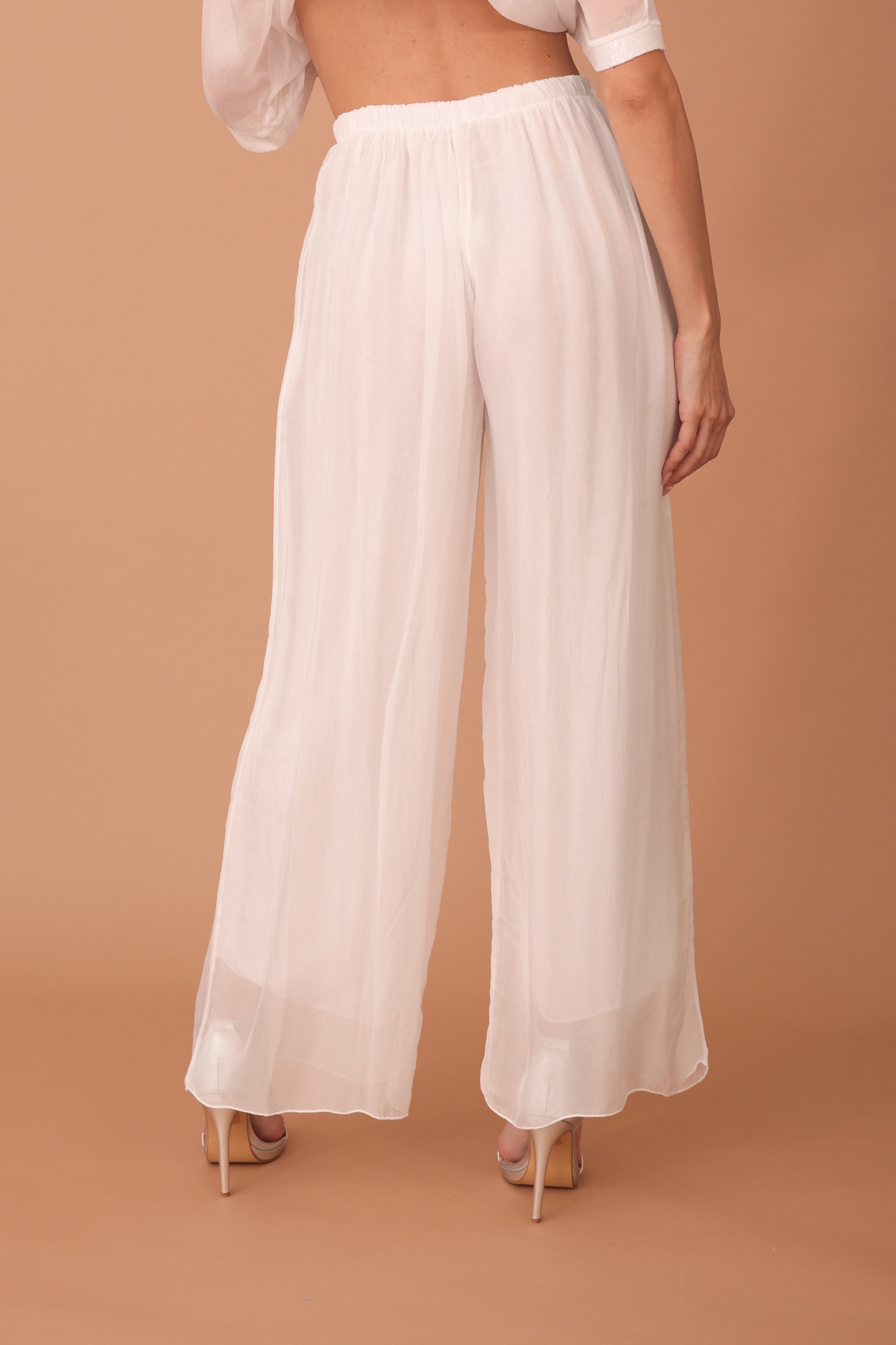 SILK WIDE TROUSERS - WHITE - Image 2