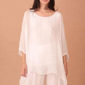 SILK WINGED BLOUSE - WHITE