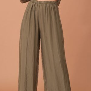 SILK WIDE TROUSERS -  KHAKI