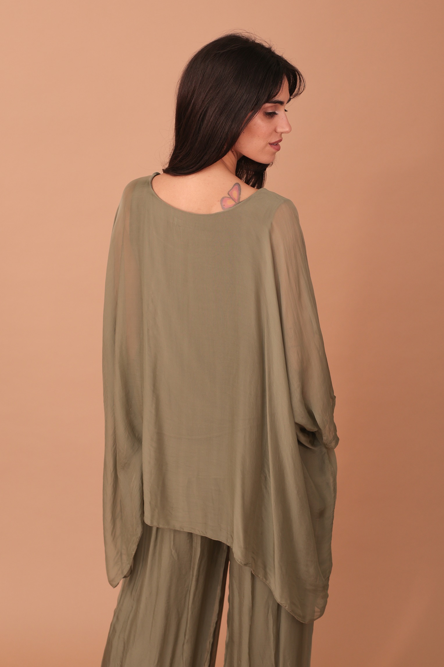 SILK WINGED BLOUSE - KHAKI - Image 2