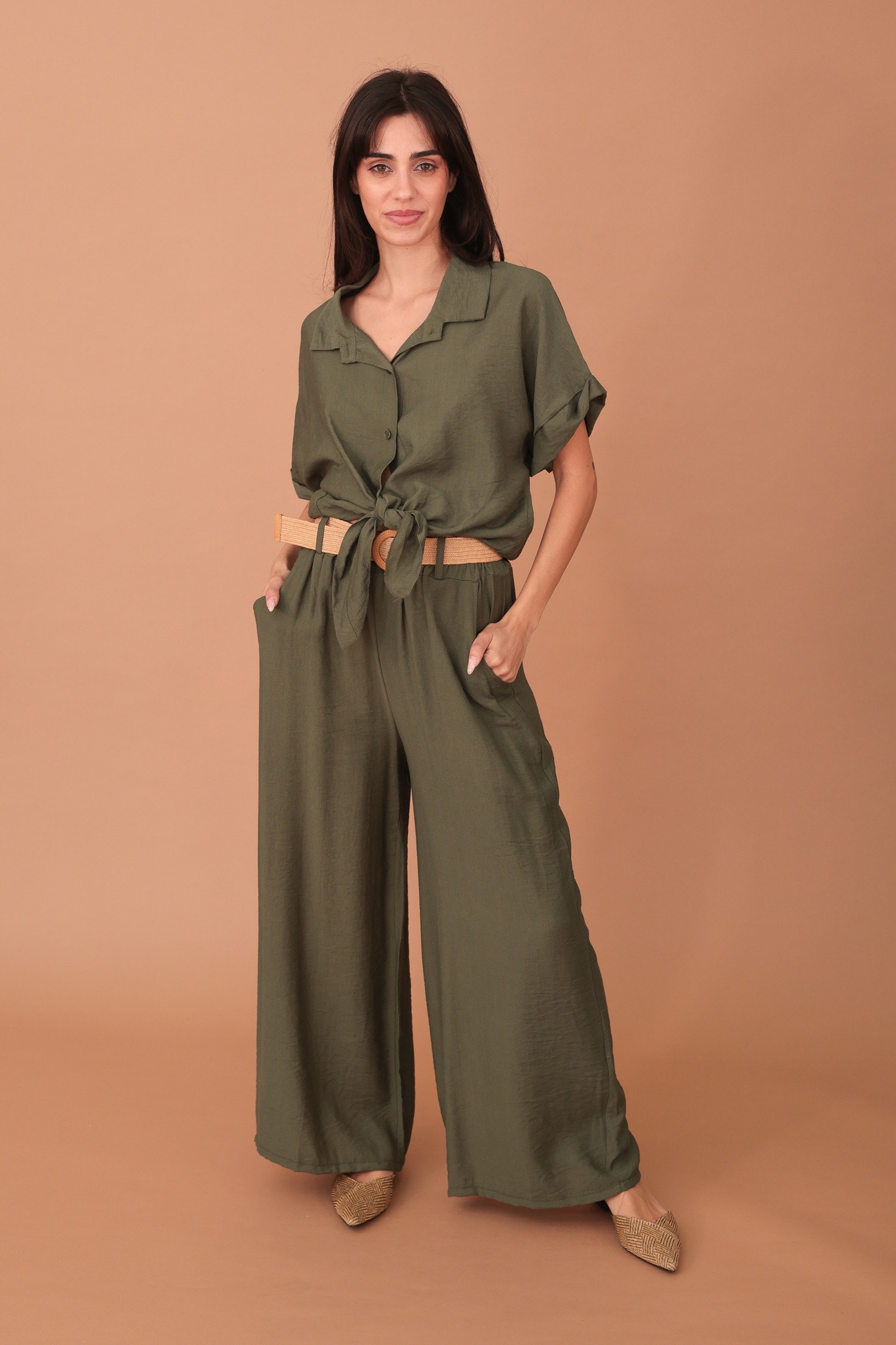 ADELE VISCOSE TROUSERS - KHAKI - Image 4