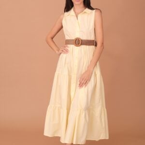 TINDRA POPLIN DRESS WITH BELT - BUTTER YELLOW