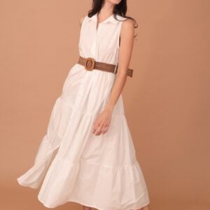 TINDRA POPLIN DRESS WITH BELT - WHITE