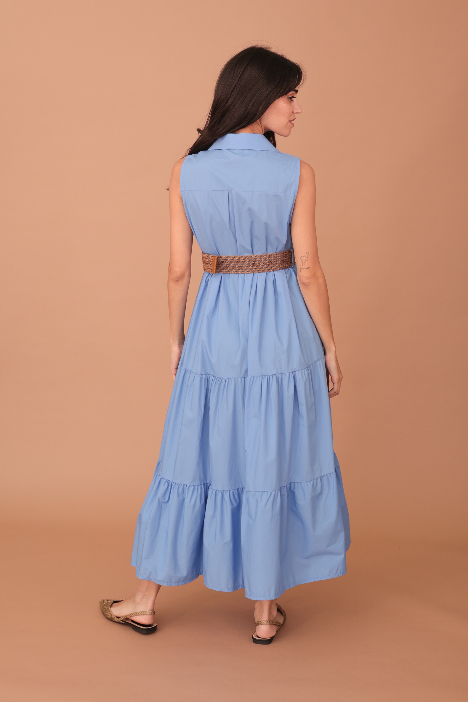 TINDRA POPLIN DRESS WITH BELT - SKY BLUE - Image 2