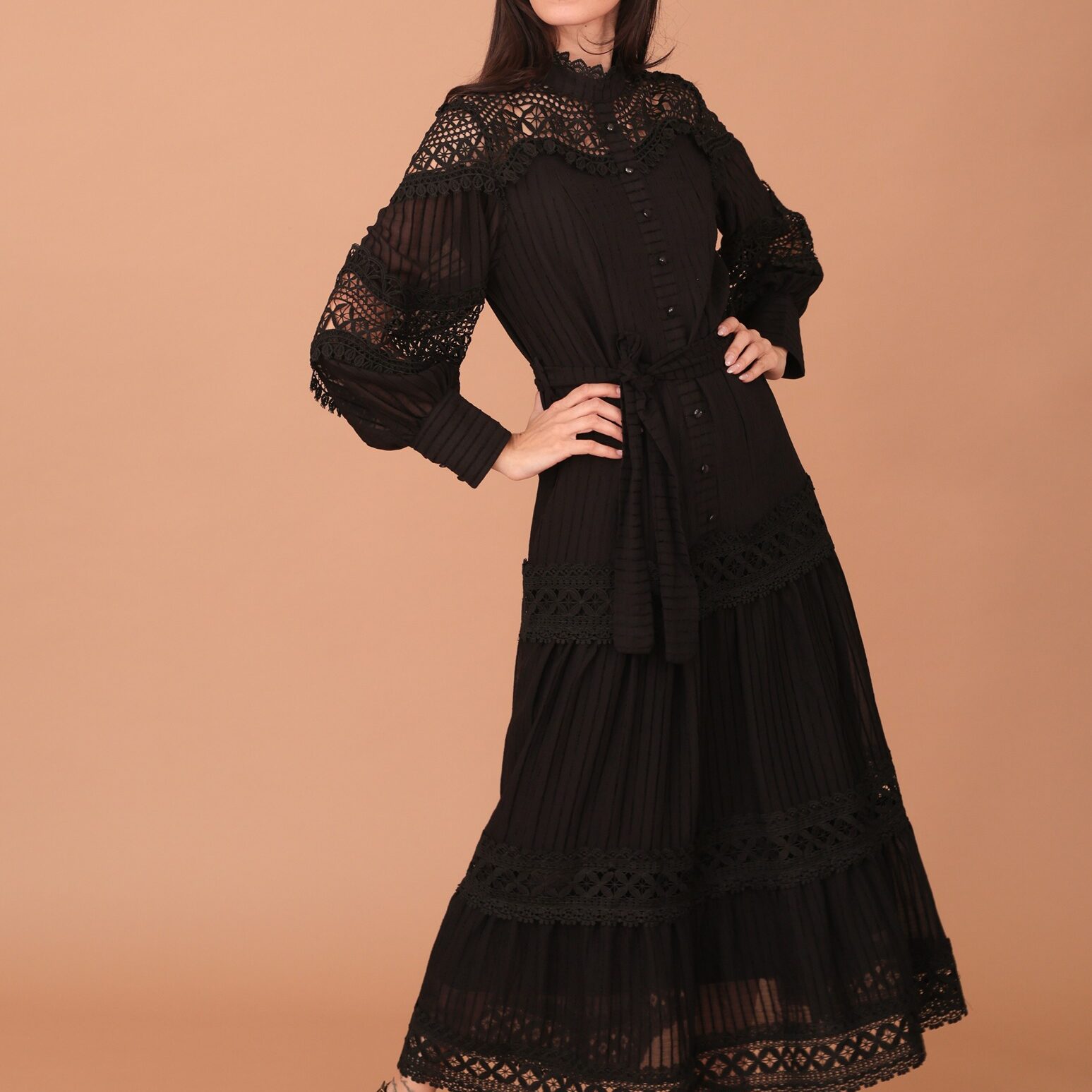 MELINDA LACED MAXI DRESS - BLACK