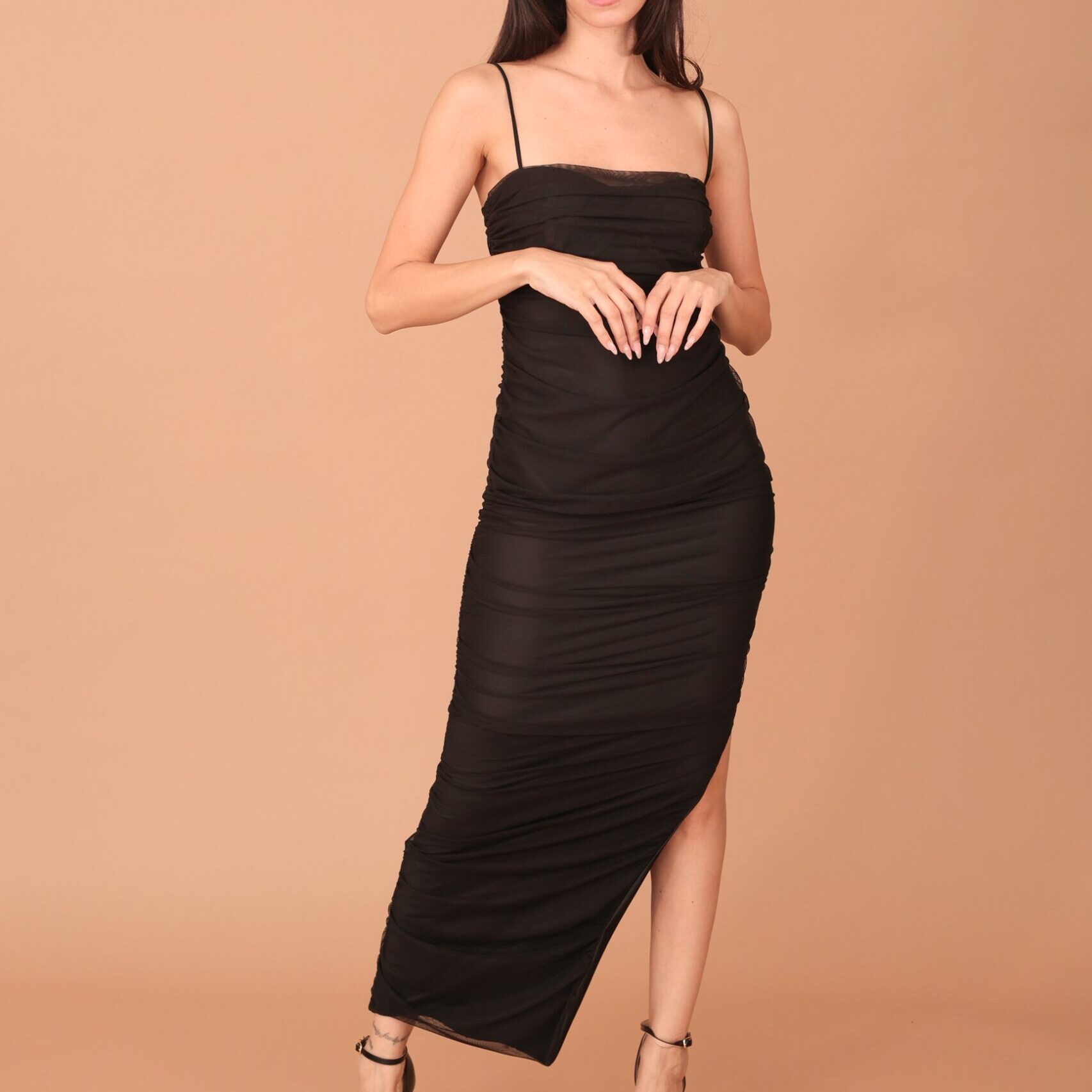 GAIA TULLE RUFFLE DRESS - BLACK
