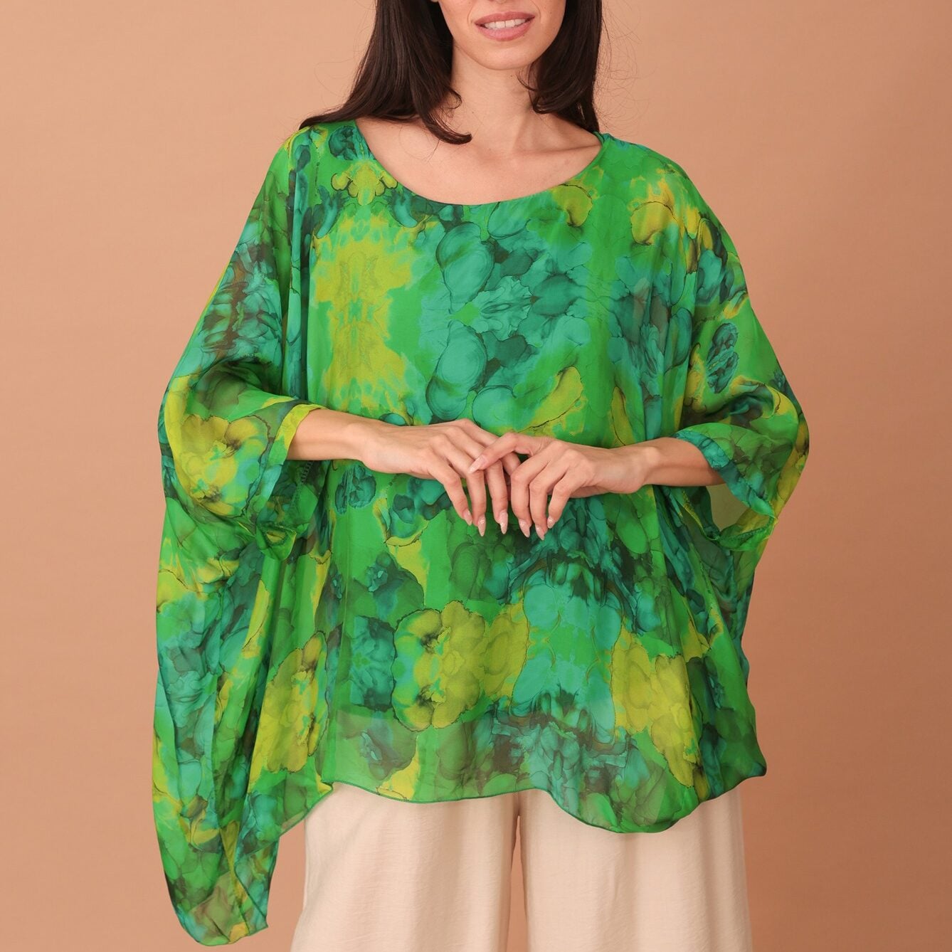 SILK WINGED BLOUSE PRINT - GREEN