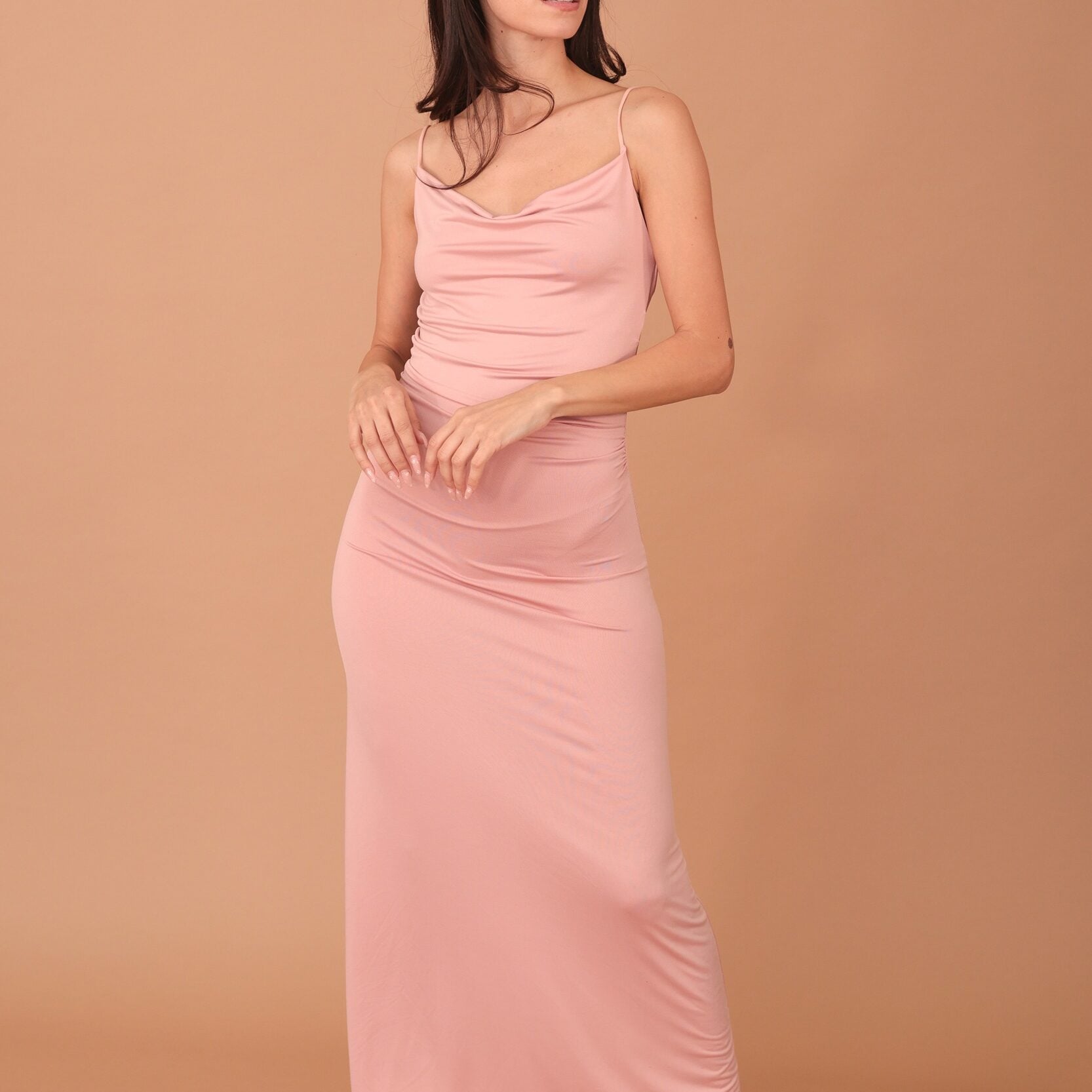 ALICIA DRAPED STRAPPED LONG DRESS - PINK