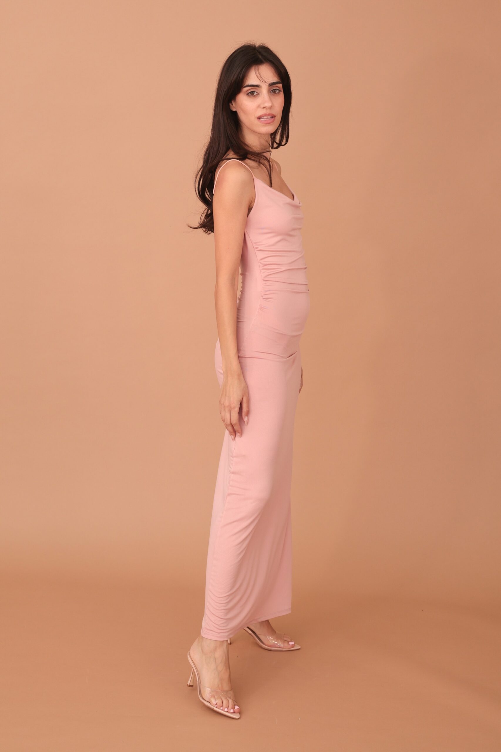 ALICIA DRAPED STRAPPED LONG DRESS - PINK - Image 3
