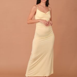 ALICIA DRAPED STRAPPED LONG DRESS - BUTTER YELLOW