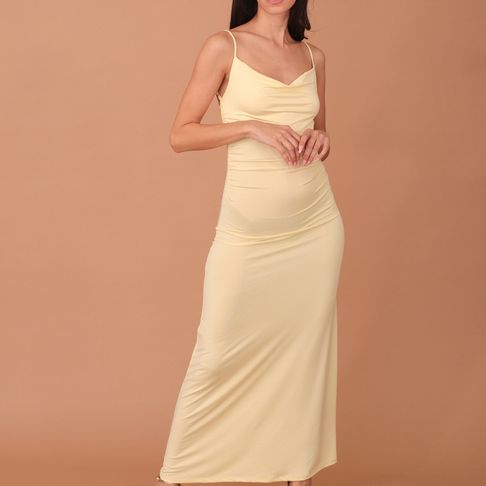 ALICIA DRAPED STRAPPED LONG DRESS - BUTTER YELLOW