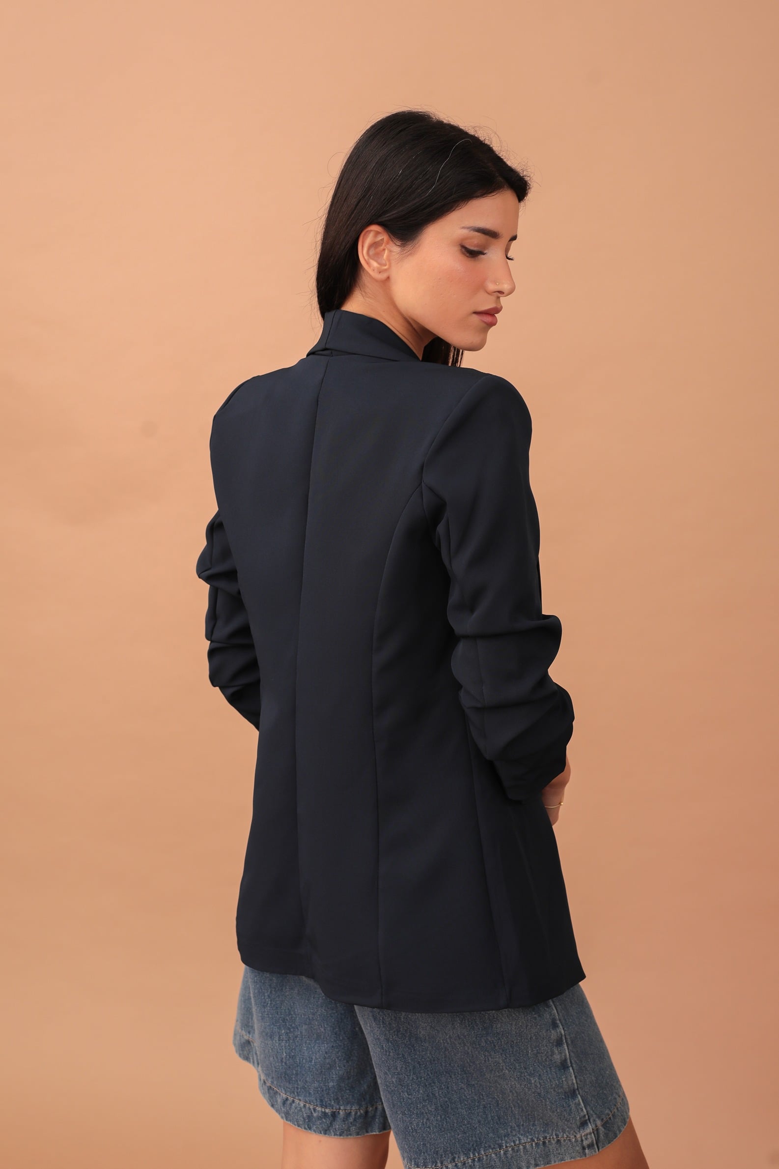 BETTY RUFFLE SLEEVED BLAZER - DARK BLUE - Image 2