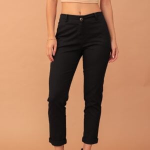 VIVIAN COTTON ELASTIC TROUSERS - BLACK
