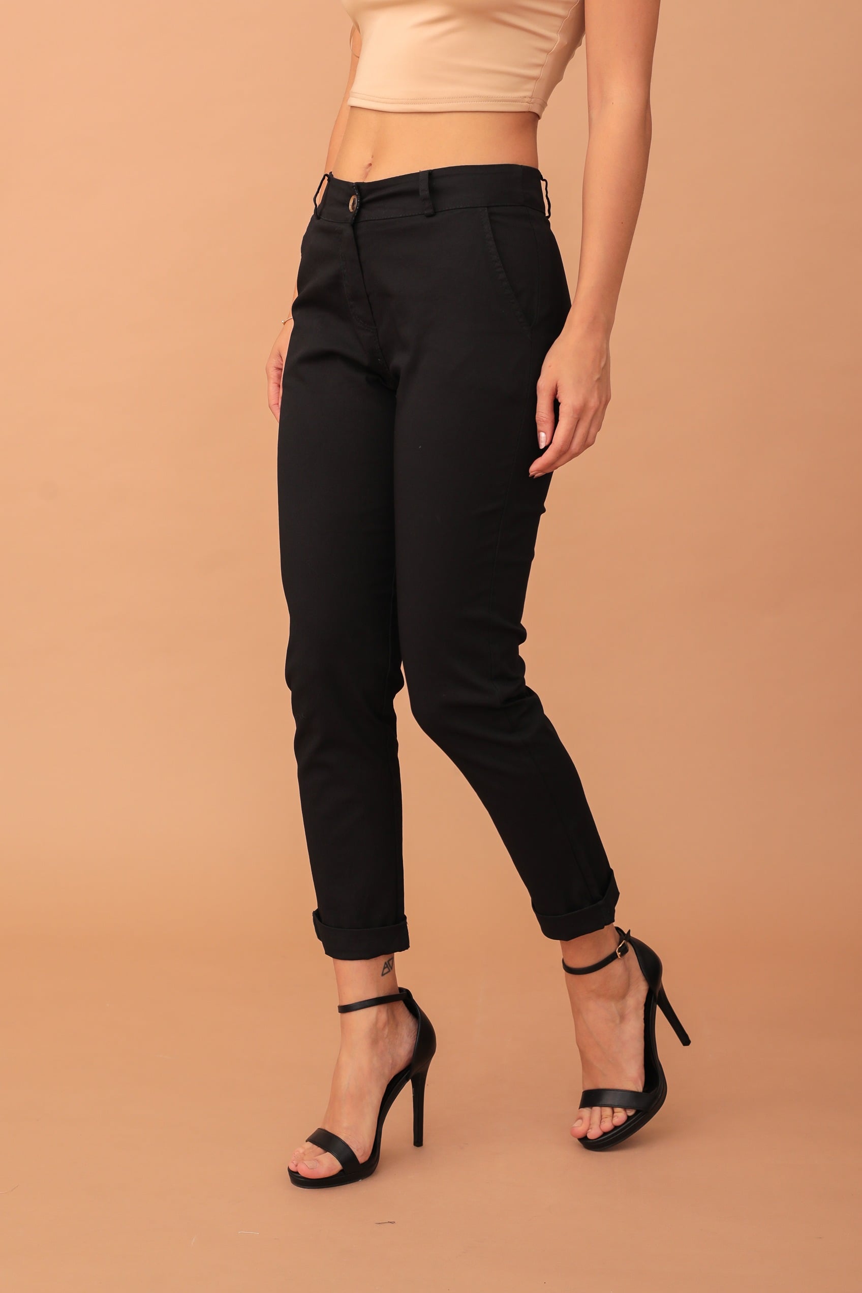 VIVIAN COTTON ELASTIC TROUSERS - BLACK - Image 3