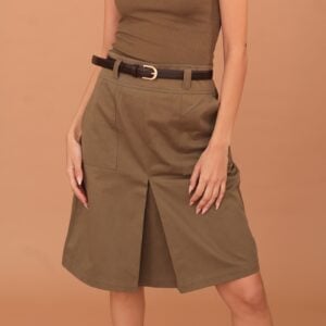 ANASTASIA PLEATED SKIRT WITH BELT - KHAKI