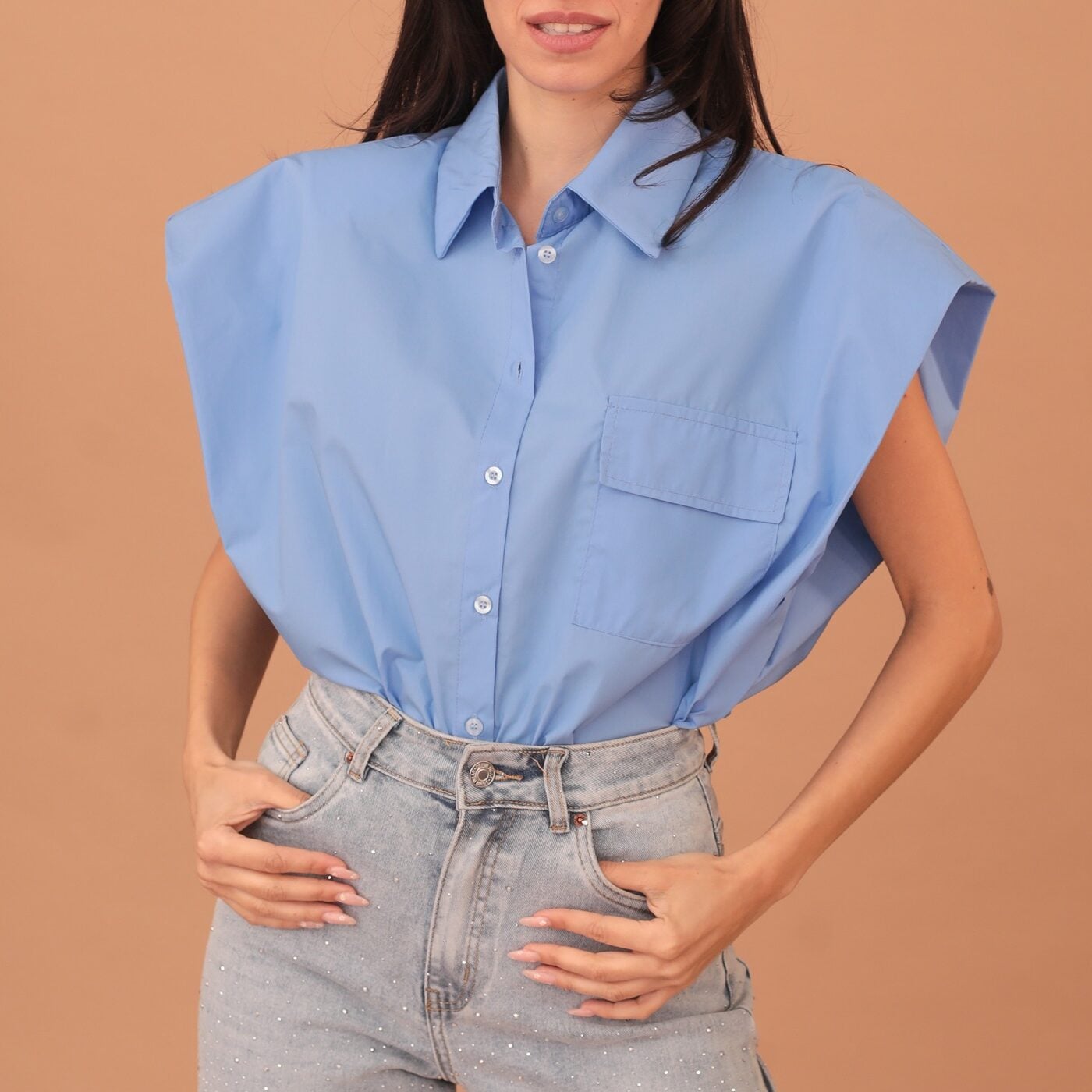 HYACINTH SLEEVELESS SHIRT - BLUE
