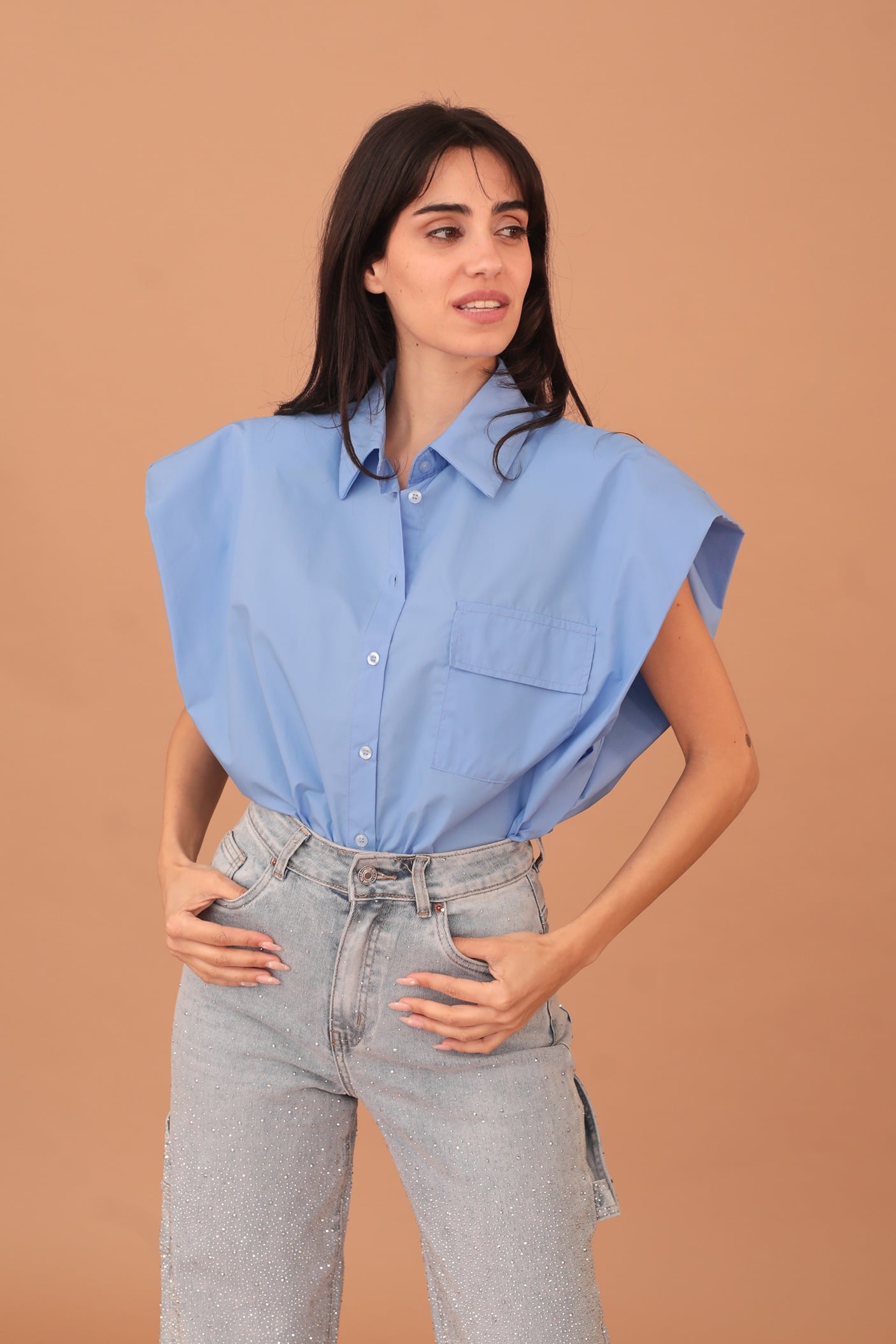 HYACINTH SLEEVELESS SHIRT - BLUE - Image 4