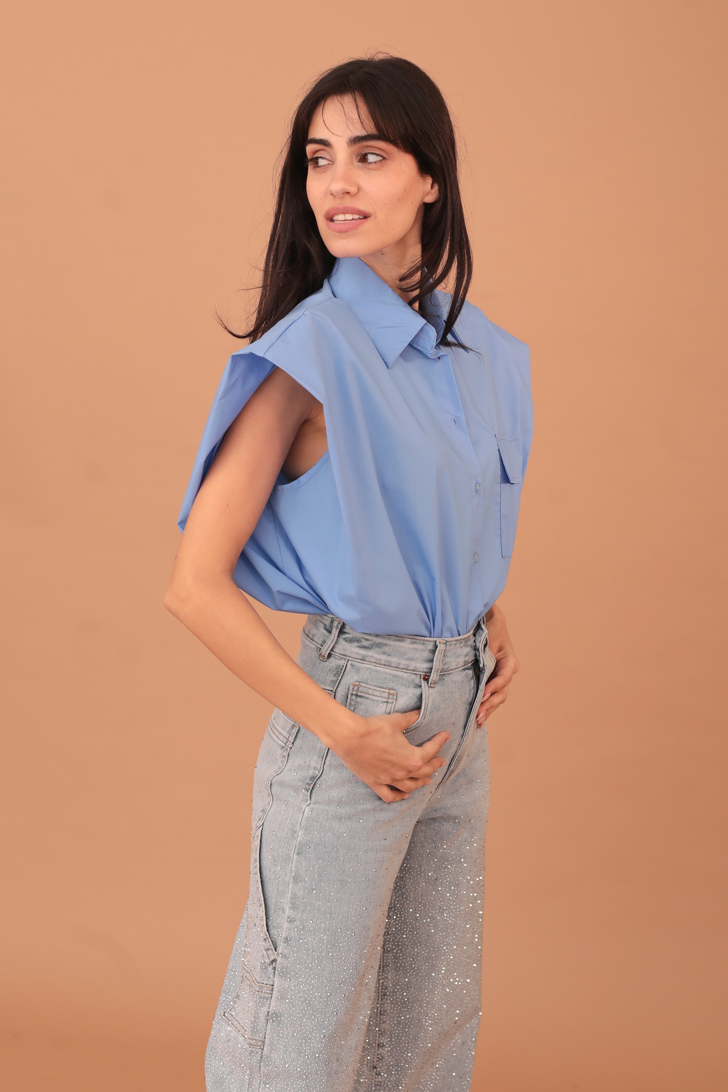 HYACINTH SLEEVELESS SHIRT - BLUE - Image 3