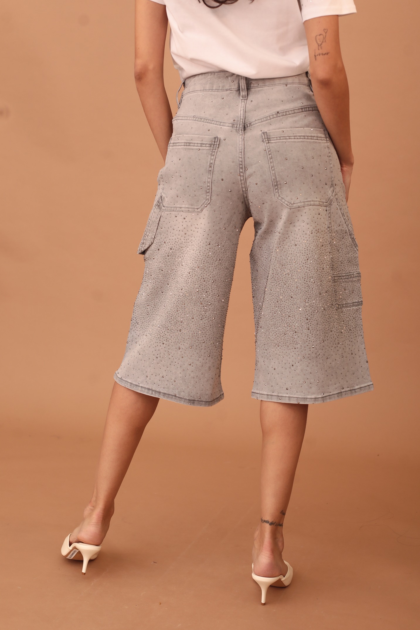 LUCILLE CRYSTAL EMBELLISHED DENIM SHORTS - Image 2