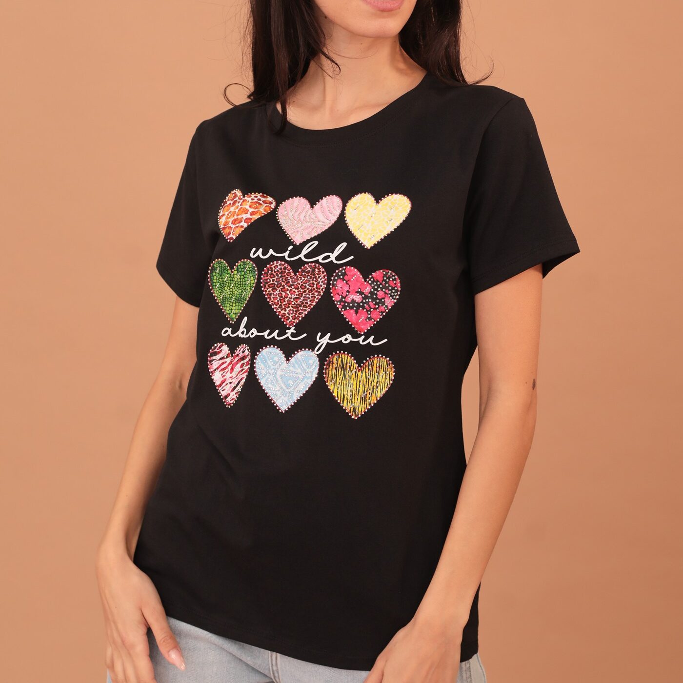 NINE HEARTS EMBELLISHED BLOUSE - BLACK