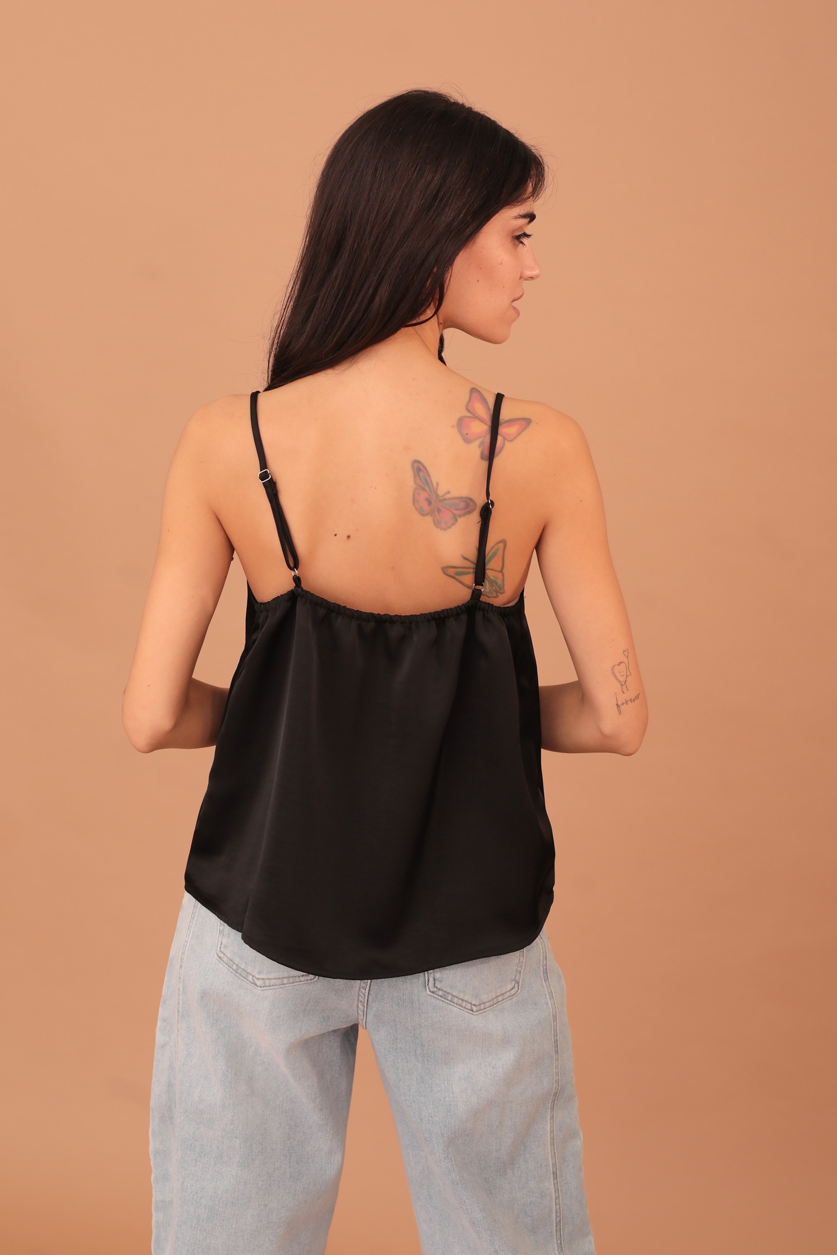 GOLD LINED STRAP TOP - BLACK - Image 2