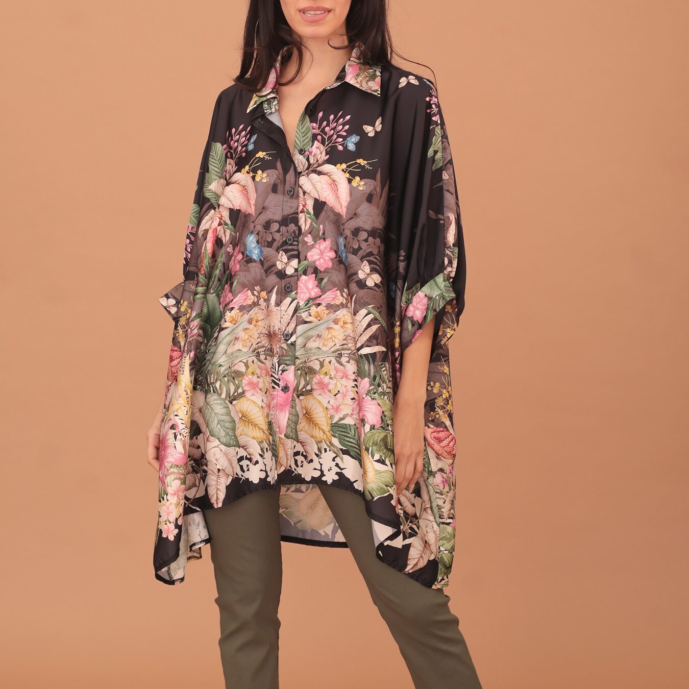 PARROT OVERSIZED SATIN BLOUSE