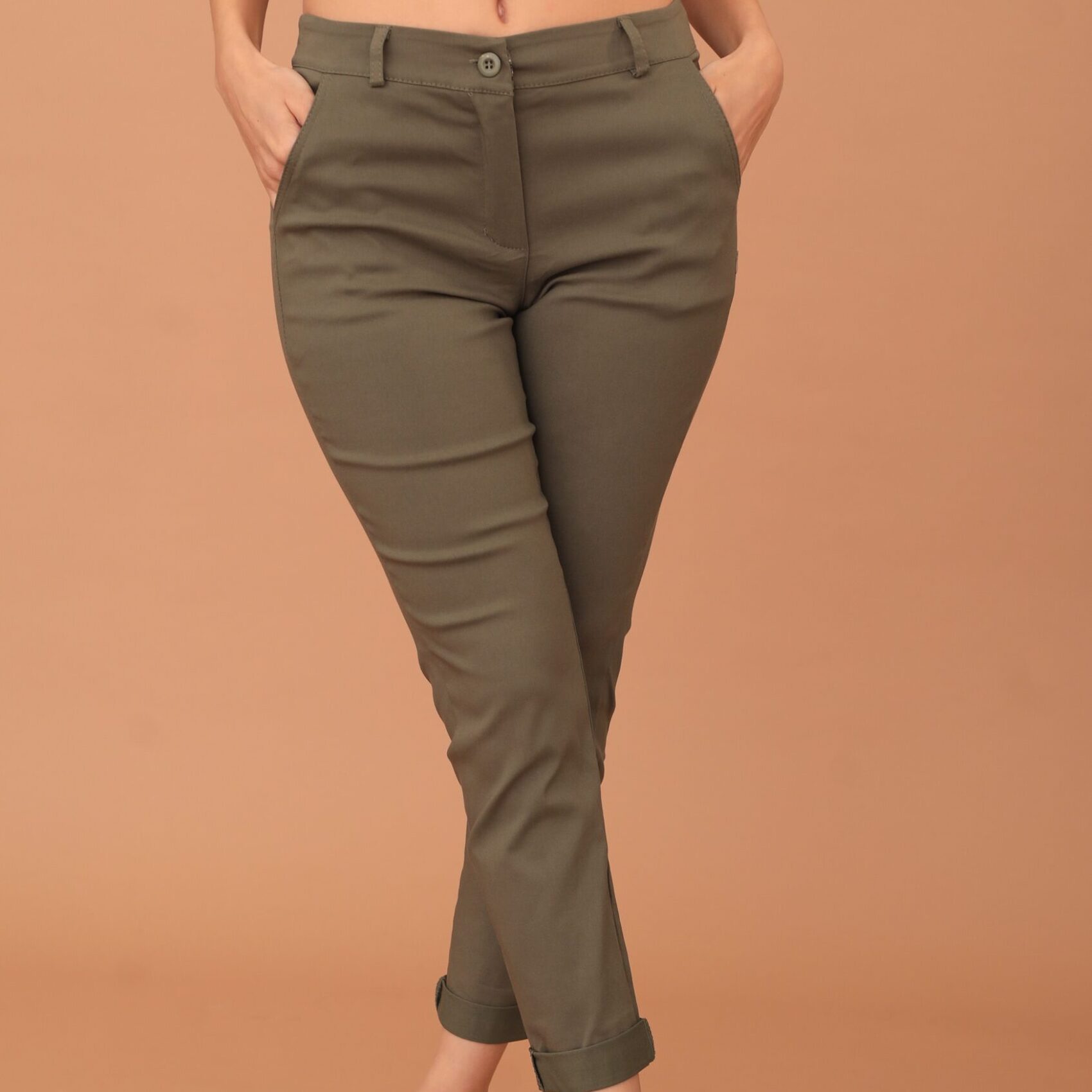 VIVIAN COTTON ELASTIC TROUSERS - KHAKI