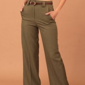 RAVENNA PLEATED TROUSERS WITH BELT - KHAKI