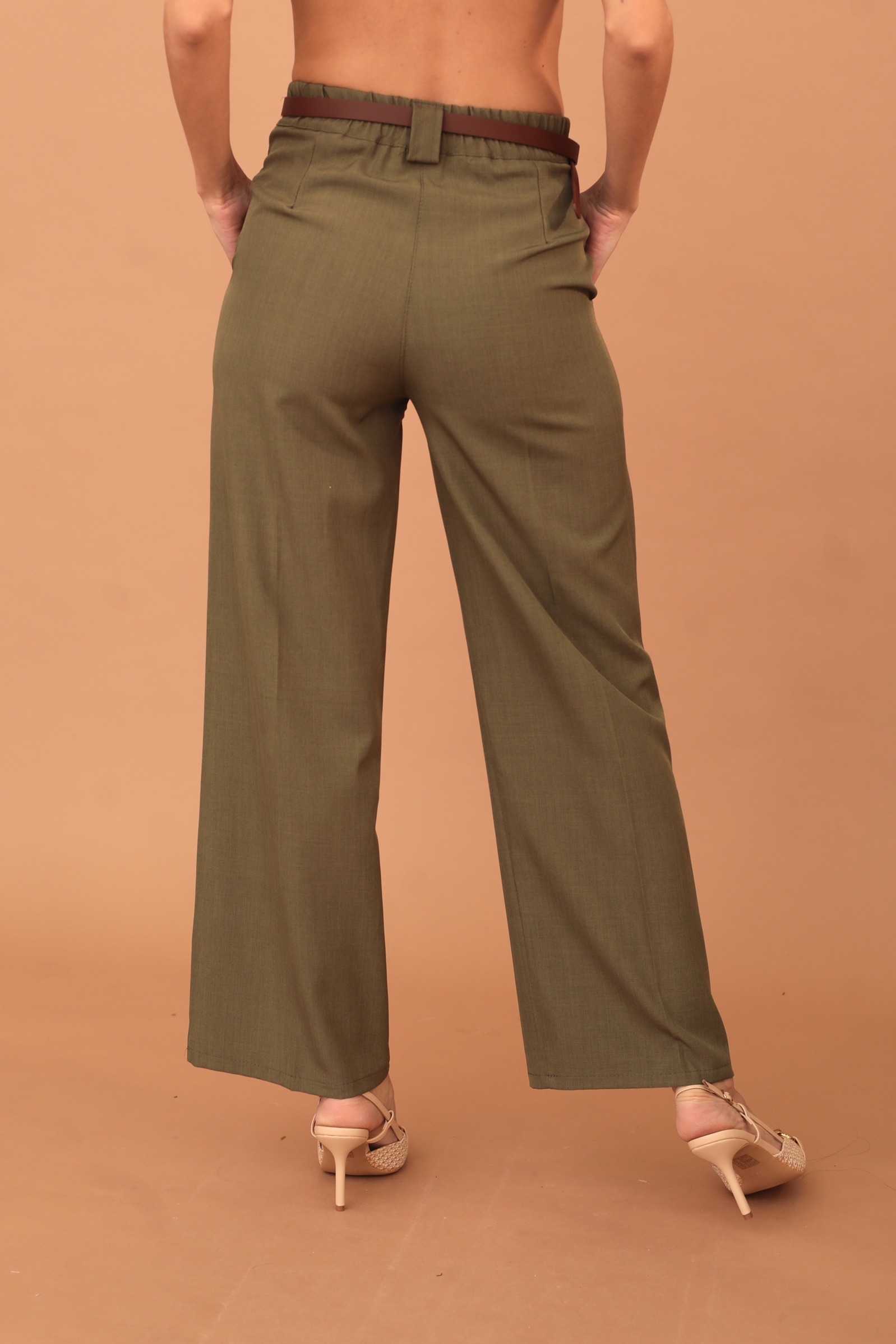 RAVENNA PLEATED TROUSERS WITH BELT - KHAKI - Image 2