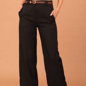 RAVENNA PLEATED TROUSERS WITH BELT - NERO