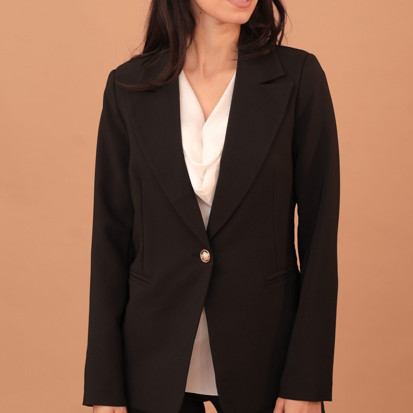 EMELDA GOLD BUTTON BLAZER - BLACK