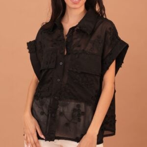 ALINA EMBOSSED SHIRT - BLACK