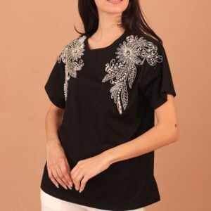 KIARA EMBELLISHED BLOUSE - BLACK