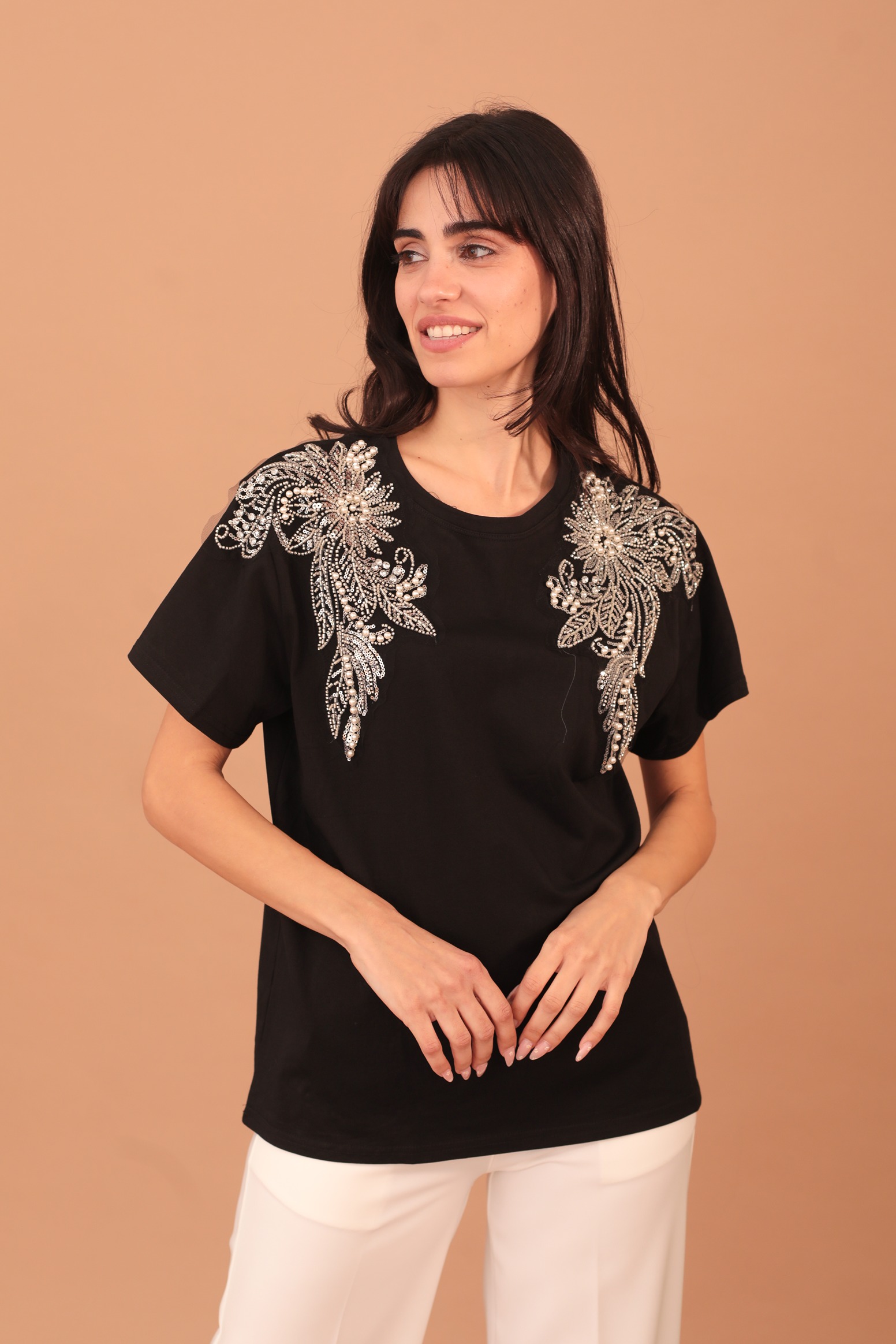 KIARA EMBELLISHED BLOUSE - BLACK - Image 2