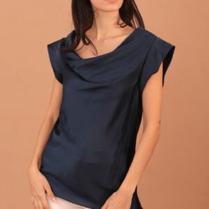 DRAPED SHORT SLEEVED BLOUSE - NAVY