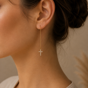 HANGING CROSS CRYSTAL EARRINGS - GOLD