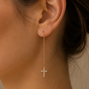 HANGING CROSS CRYSTAL EARRINGS - GOLD