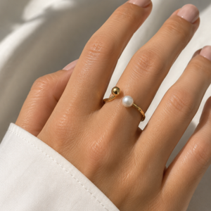 ADJUSTABLE PEARL AND SPHERE RING
