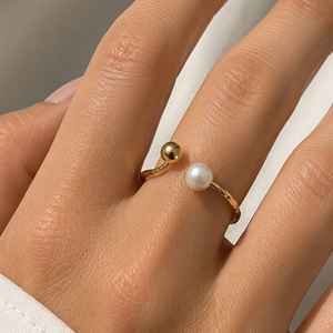 ADJUSTABLE PEARL AND SPHERE RING