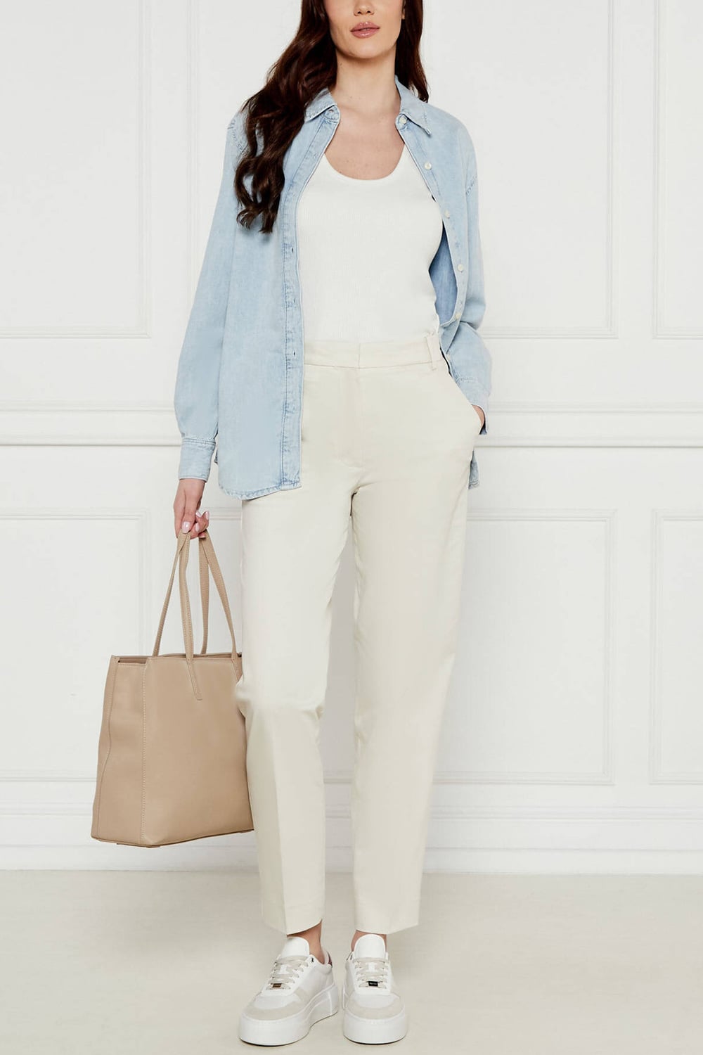 CALVIN KLEIN PLEATED STRAIGHT PANTS - WHITE