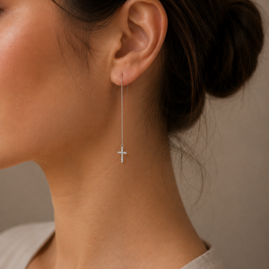 HANGING CROSS CRYSTAL EARRINGS - SILVER