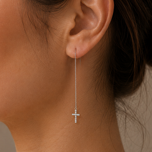 HANGING CROSS CRYSTAL EARRINGS - SILVER