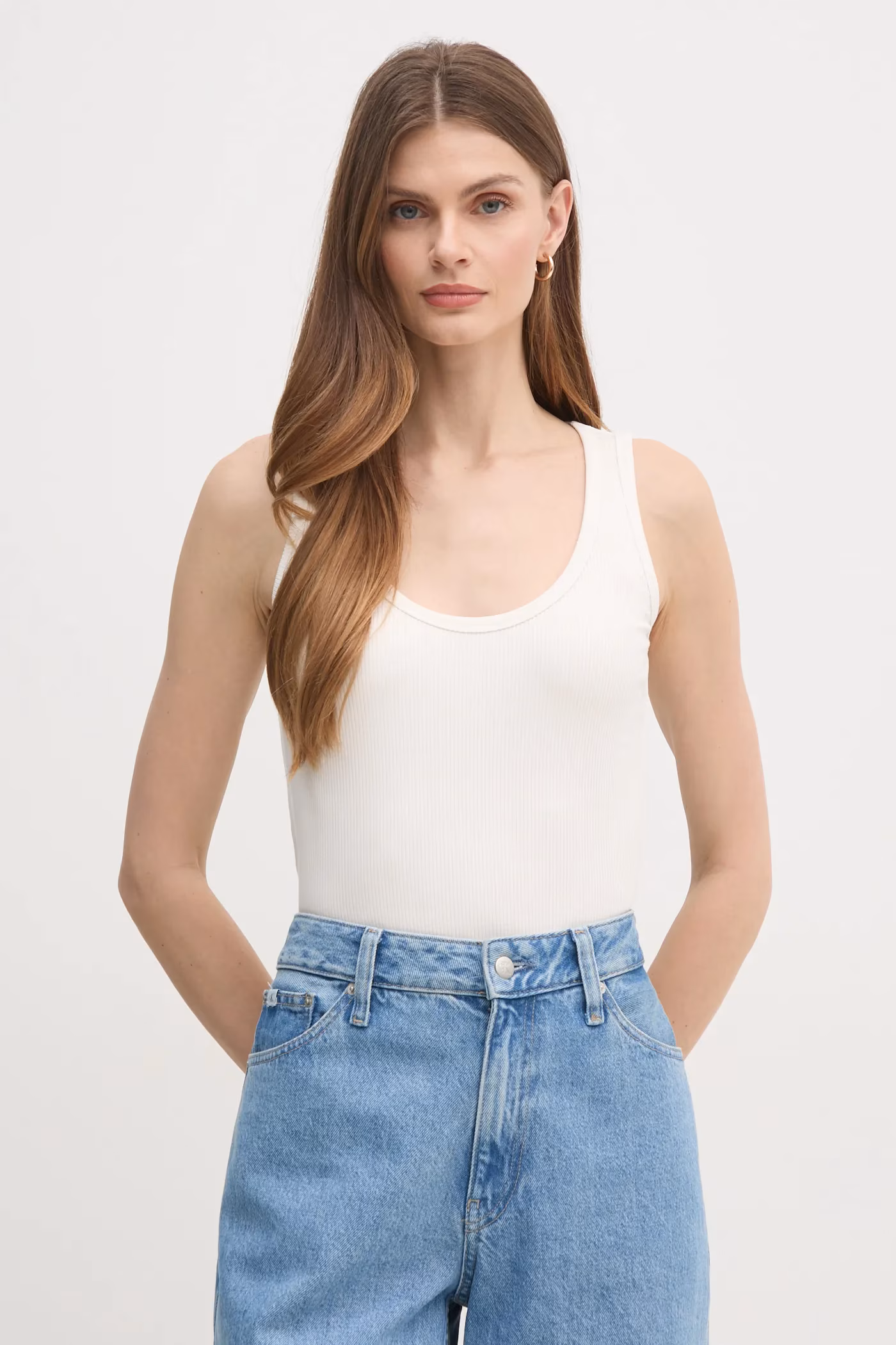 CALVIN KLEIN RIBBED TANK TOP - BEIGE