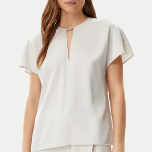 CALVIN KLEIN SLEEVED SATIN FEEL TOP - WHITE