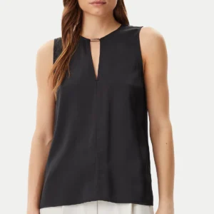 CALVIN KLEIN SLEEVELESS SATIN FEEL TOP - BLACK