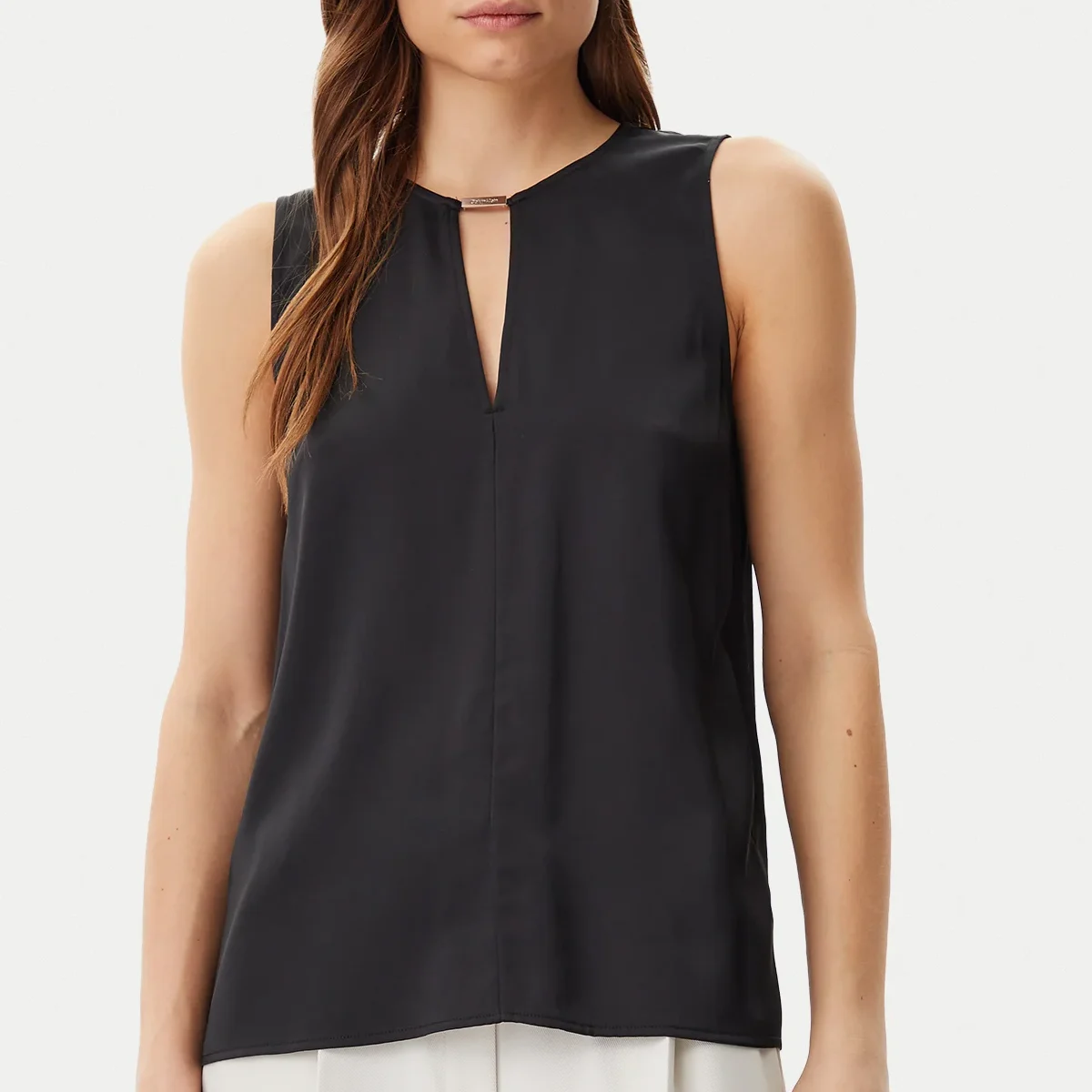 CALVIN KLEIN SLEEVELESS SATIN FEEL TOP - BLACK