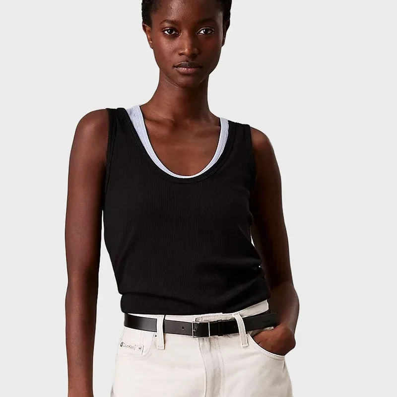 CALVIN KLEIN RIBBED TANK TOP - BLACK